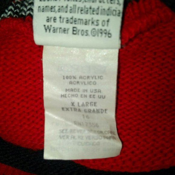 1996 Vintage Bugs Bunny Ugly Christmas Sweater Looney Tunes Black Red Hearts VTG - Picture 6 of 12
